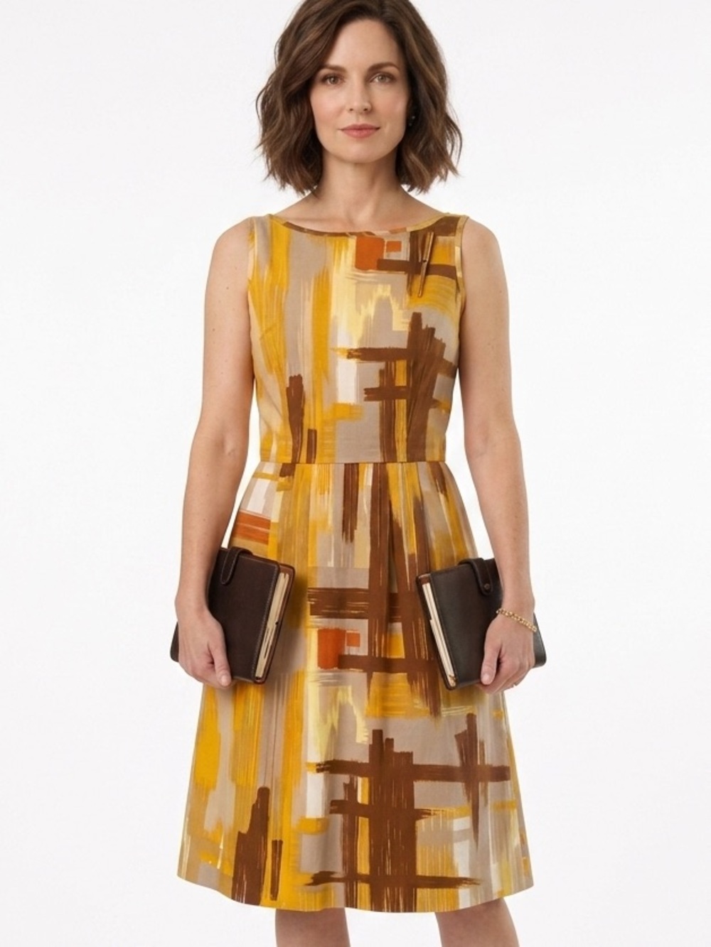 Tabitha Yellow & Brown Abstract Brushstroke Sleeveless Dress - Picture 5 of 5